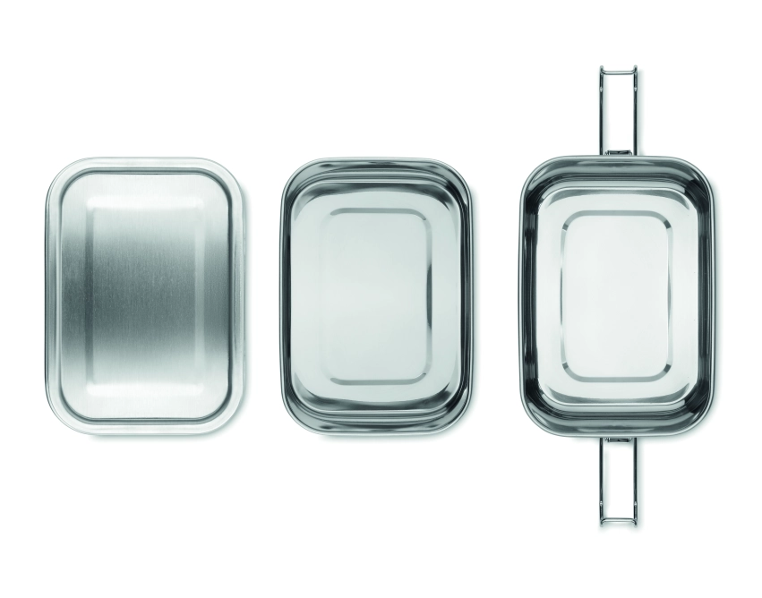 Double chan lunchbox z logo 1200 ml, srebrny mat