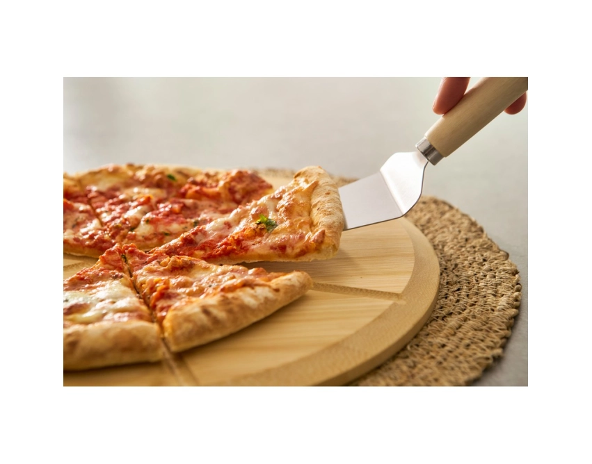 Brązowy zestaw do serwowania pizzy z bambusa i metalu