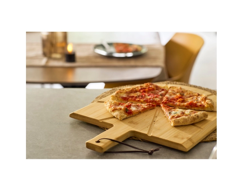 Brązowy zestaw do serwowania pizzy z bambusa i metalu