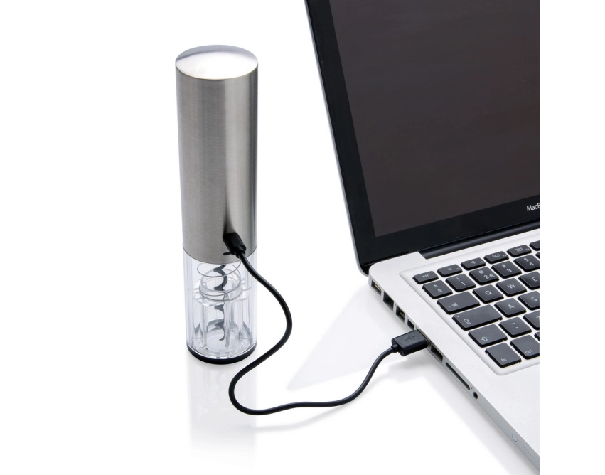 Elektryczny korkociąg do wina USB ze stali, szary