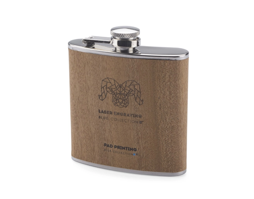 Piersiówka RIDLEY z logo 200 ml, brązowe drewno