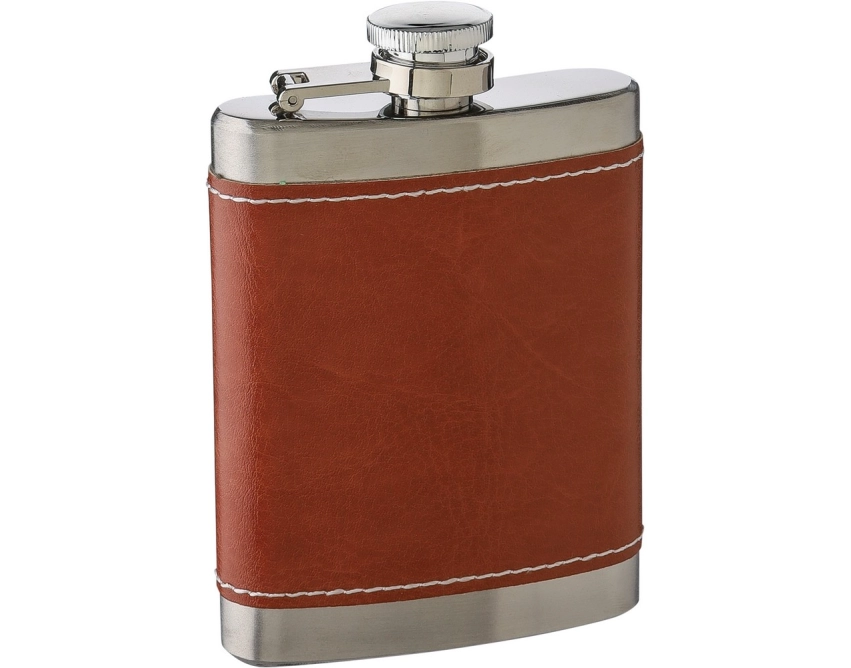 Piersiówka personalizowana 100 ml brązowa z PU