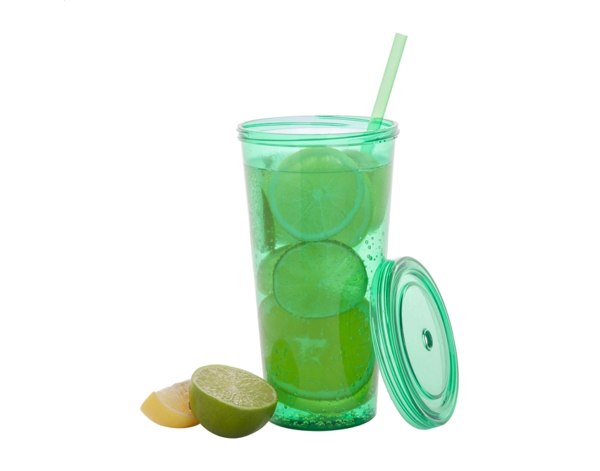 Plastikowy kubek ze słomką 750 ml, zielony
