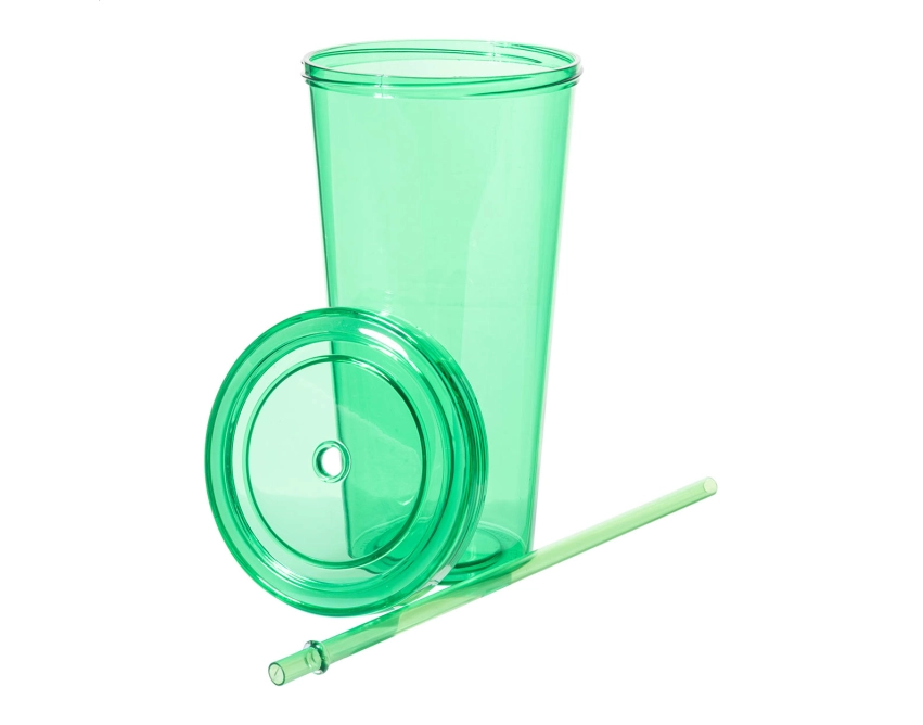 Plastikowy kubek ze słomką 750 ml, zielony