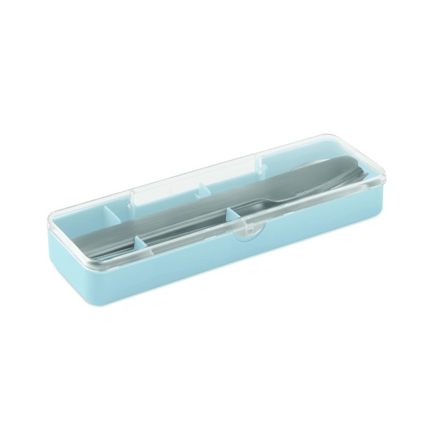 Mesteck komplet sztućców z grawerem, etui PP baby blue