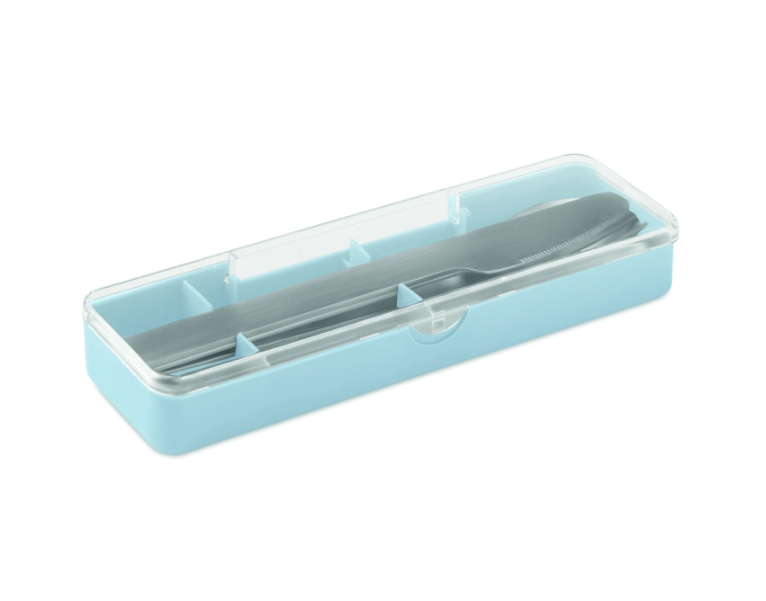Mesteck komplet sztućców z grawerem, etui PP baby blue