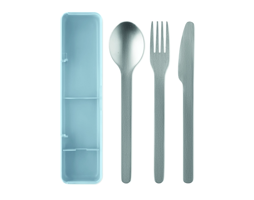 Mesteck komplet sztućców z grawerem, etui PP baby blue