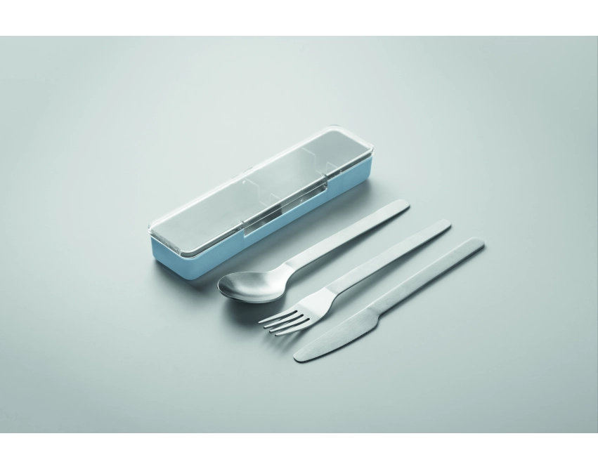 Mesteck komplet sztućców z grawerem, etui PP baby blue