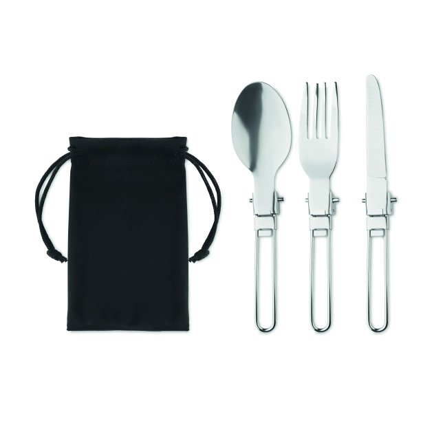 Stapi set – zestaw sztućców z logo, czarne etui RPET