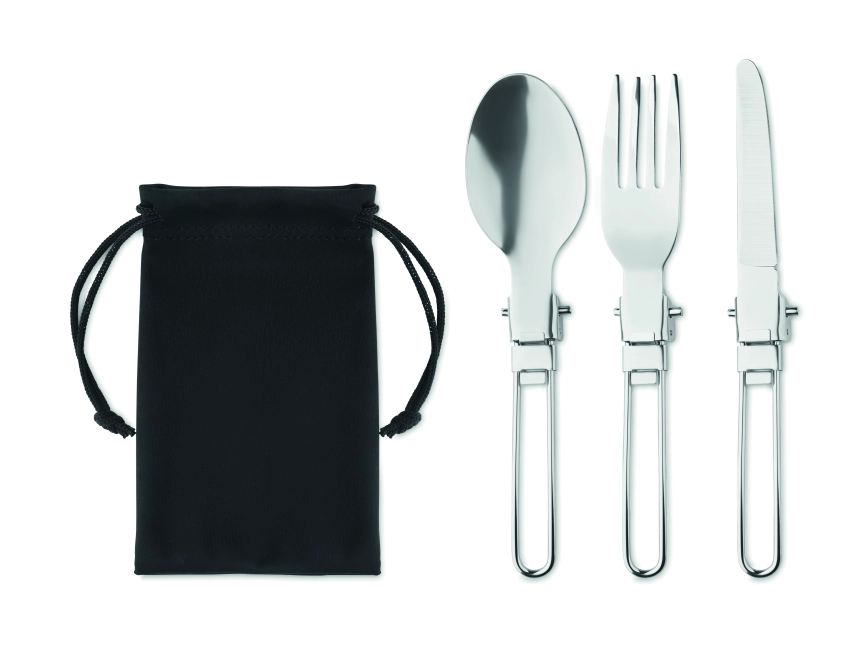 Stapi set – zestaw sztućców z logo, czarne etui RPET