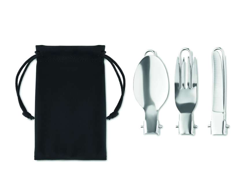 Stapi set – zestaw sztućców z logo, czarne etui RPET