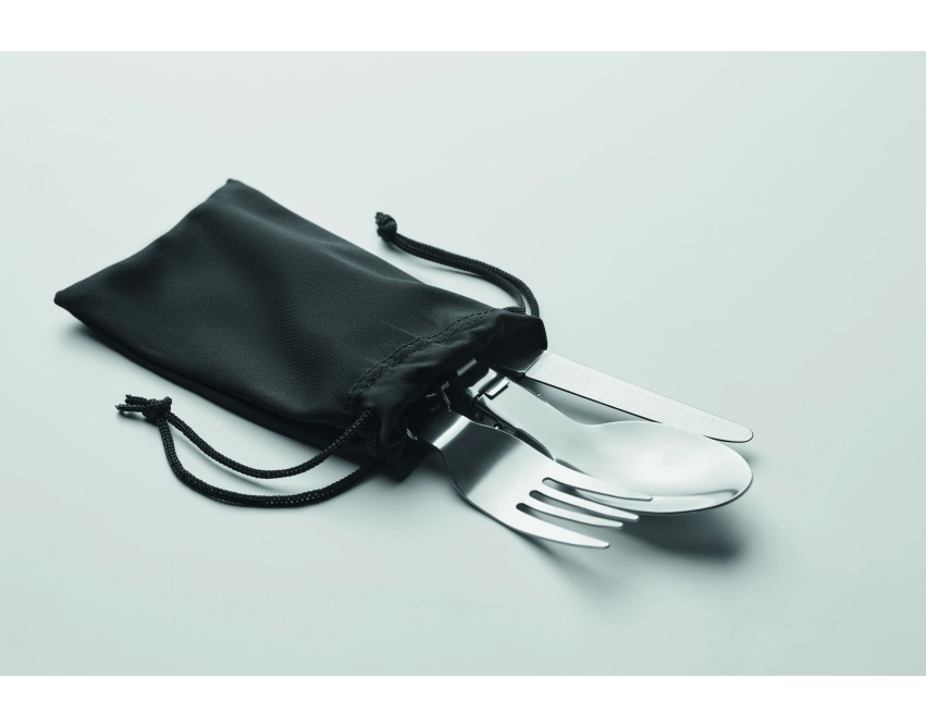 Stapi set – zestaw sztućców z logo, czarne etui RPET