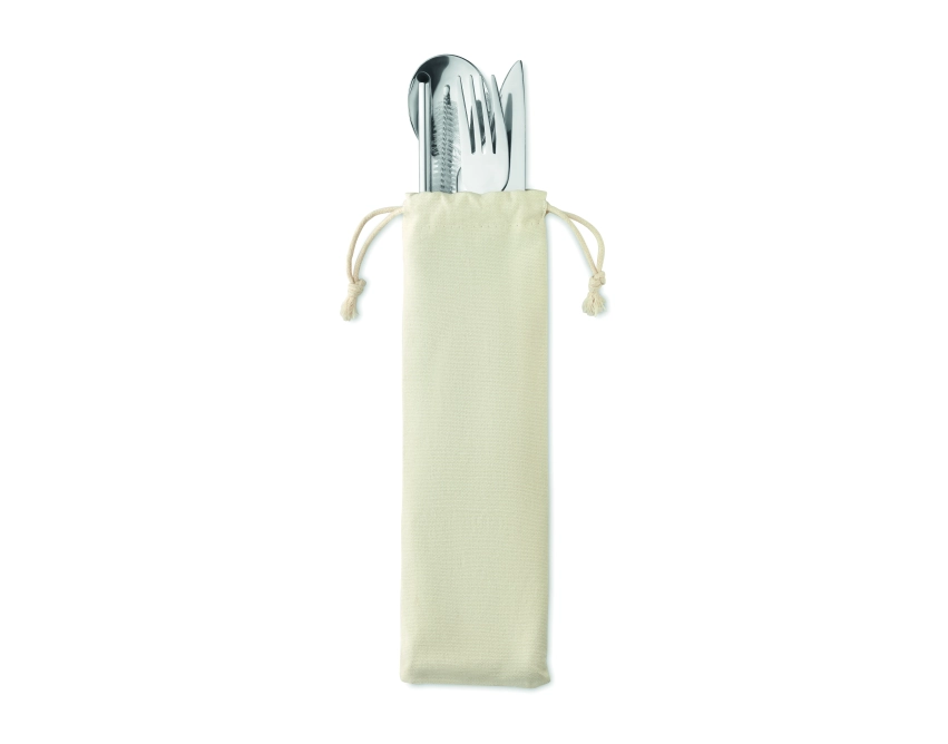 Custa zestaw sztućców z grawerem, stal i beżowe etui