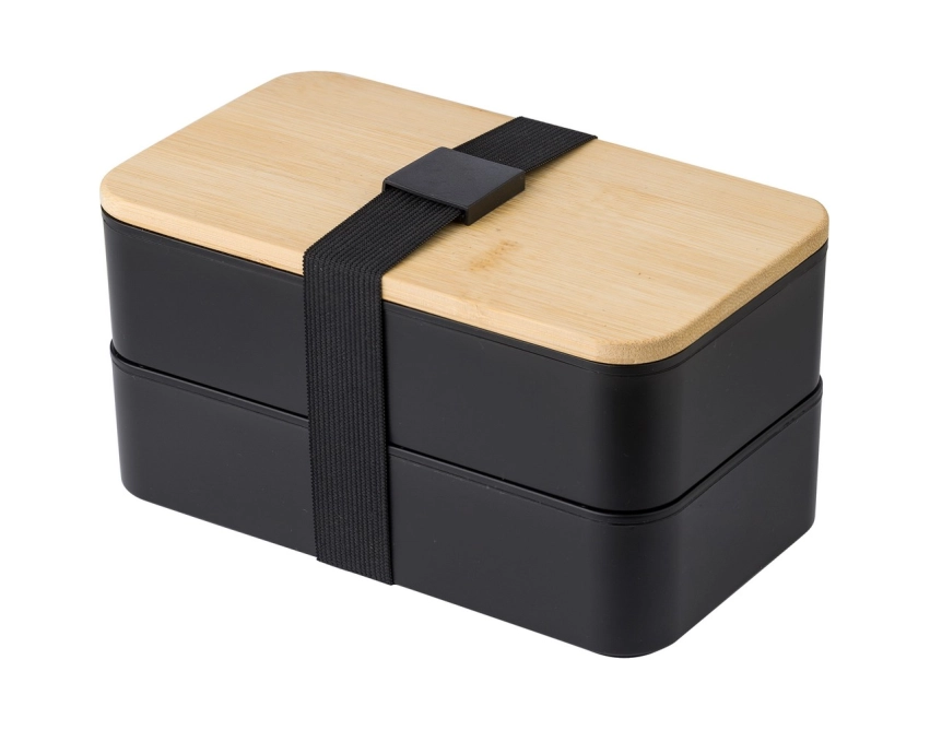 Czarny lunchbox z nadrukiem 2 × 400 ml ze sztućcami