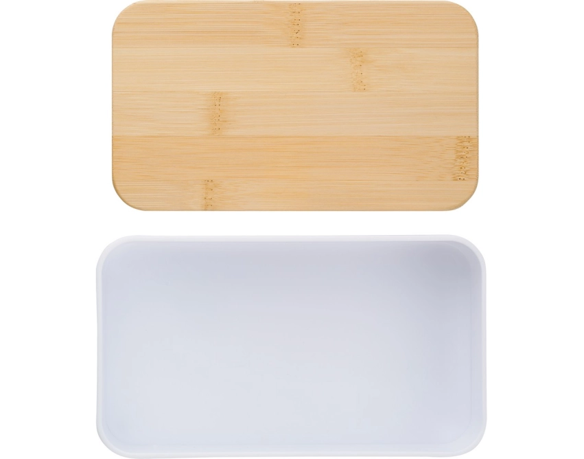 Biały lunchbox z nadrukiem 2 × 400 ml z bambusem