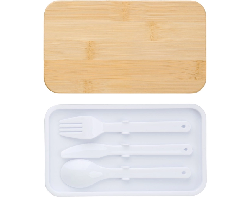 Biały lunchbox z nadrukiem 2 × 400 ml z bambusem