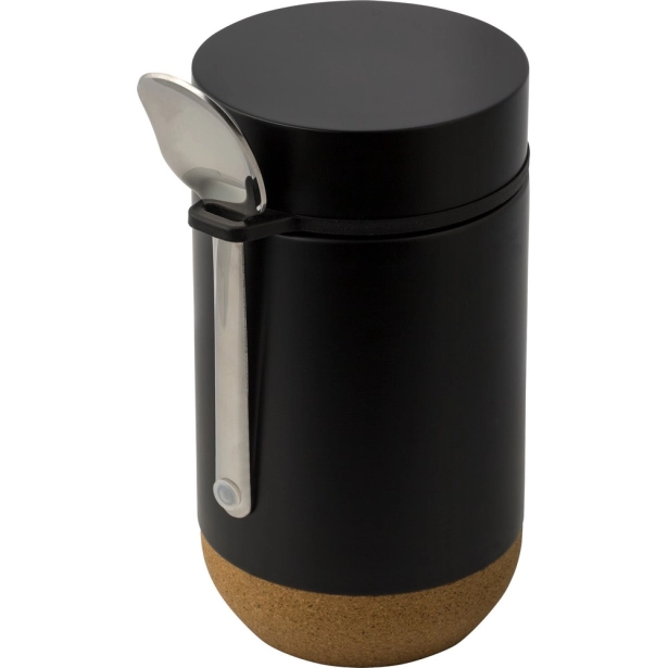 Czarny lunchbox z logo 400 ml, termiczny z łyżką