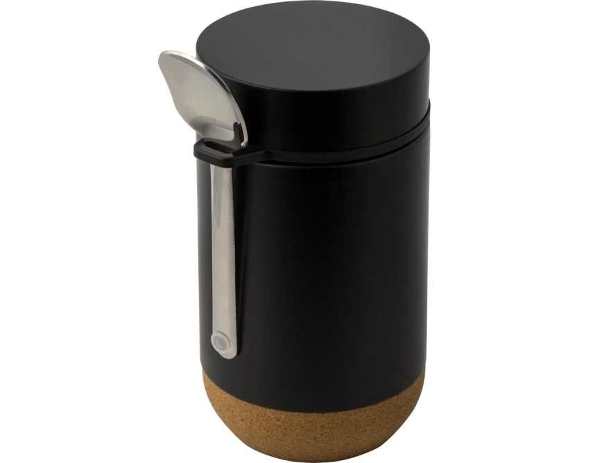 Czarny lunchbox z logo 400 ml, termiczny z łyżką