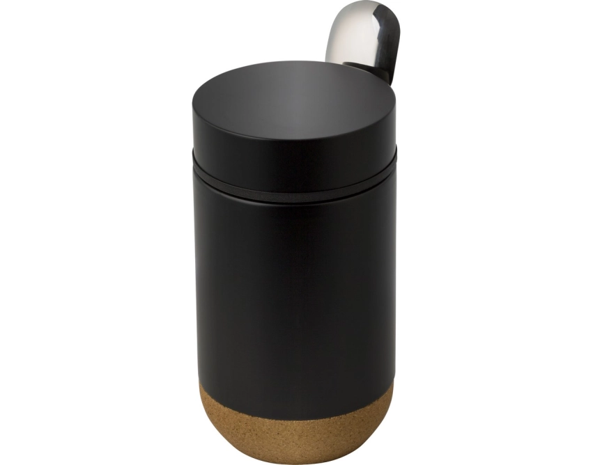 Czarny lunchbox z logo 400 ml, termiczny z łyżką