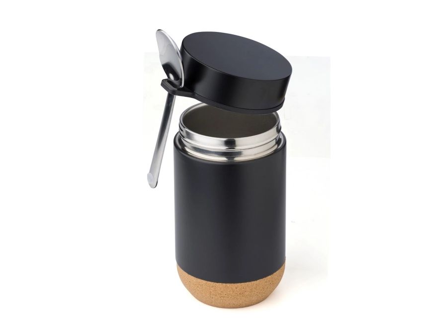 Czarny lunchbox z logo 400 ml, termiczny z łyżką