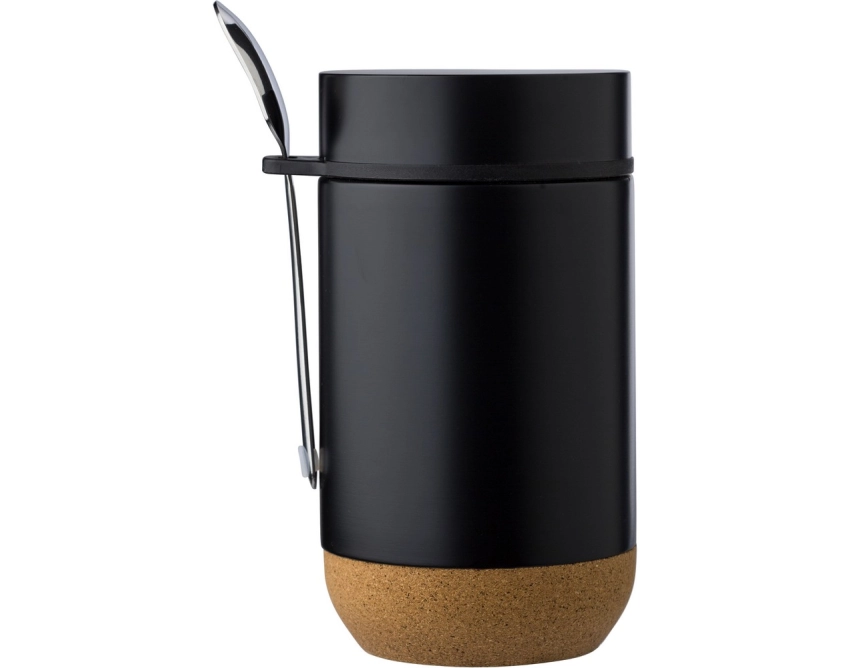 Czarny lunchbox z logo 400 ml, termiczny z łyżką