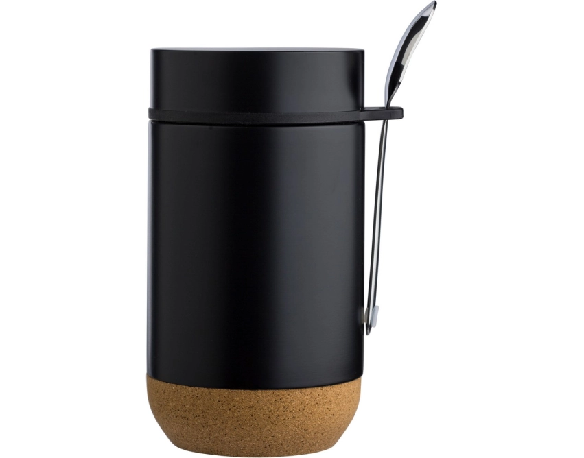 Czarny lunchbox z logo 400 ml, termiczny z łyżką