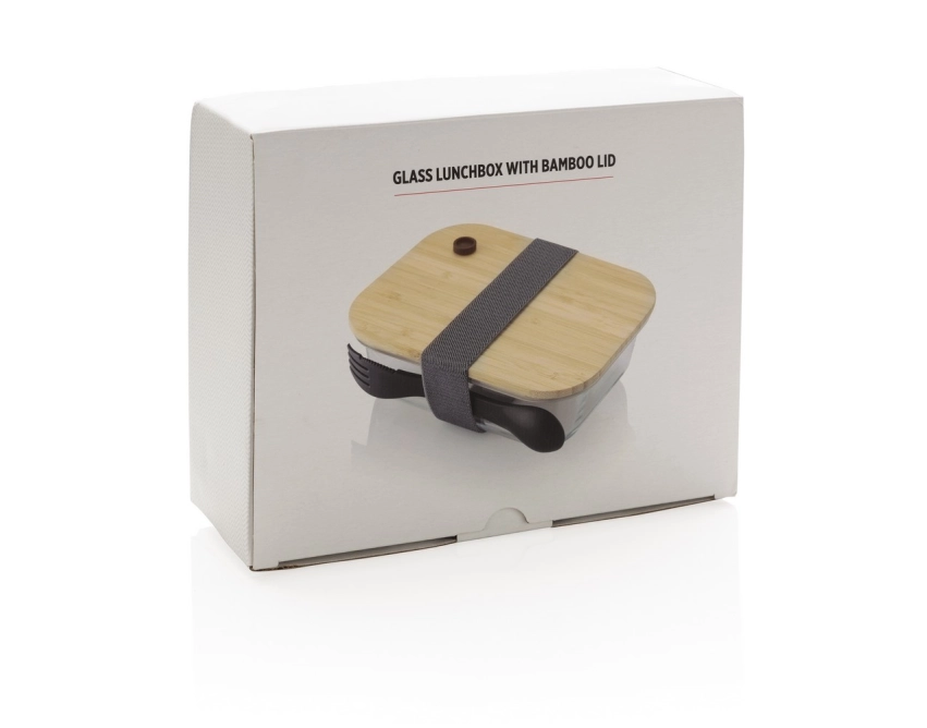 Szklany lunchbox z logo i bambusowym wieczkiem