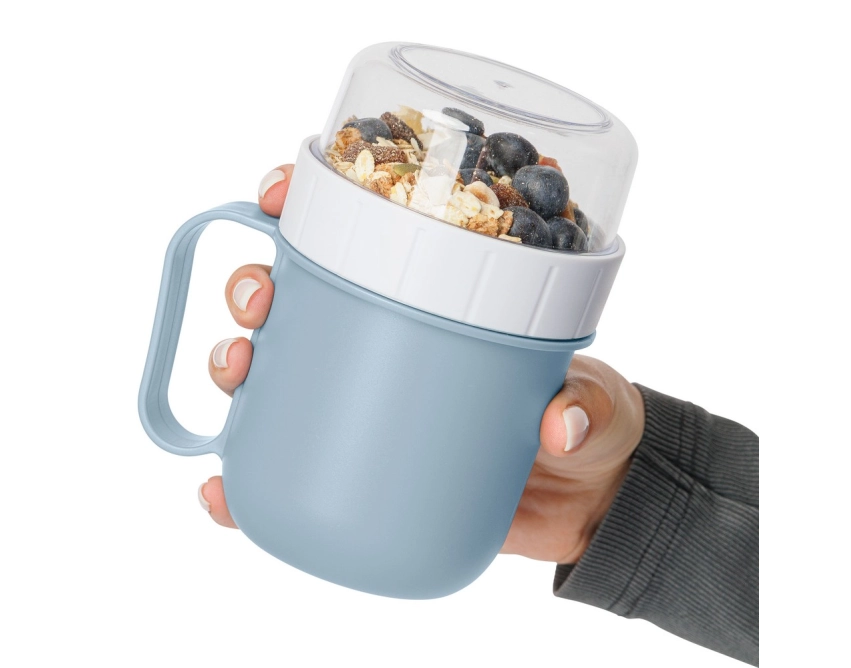 Błękitny lunchbox z nadrukiem 450 ml z uchwytem