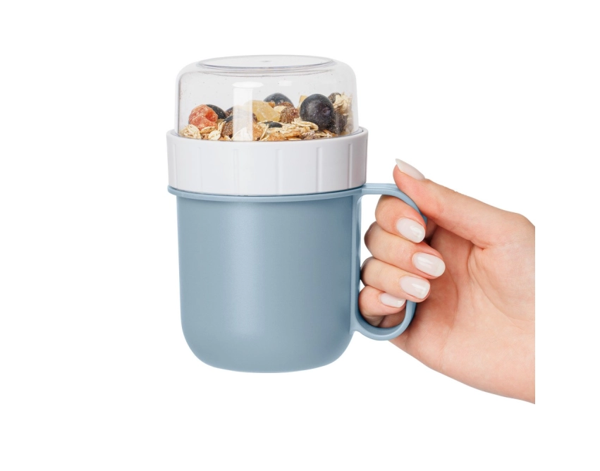 Błękitny lunchbox z nadrukiem 450 ml z uchwytem