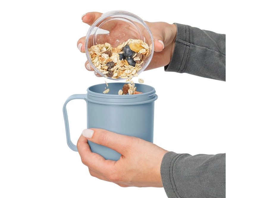 Błękitny lunchbox z nadrukiem 450 ml z uchwytem