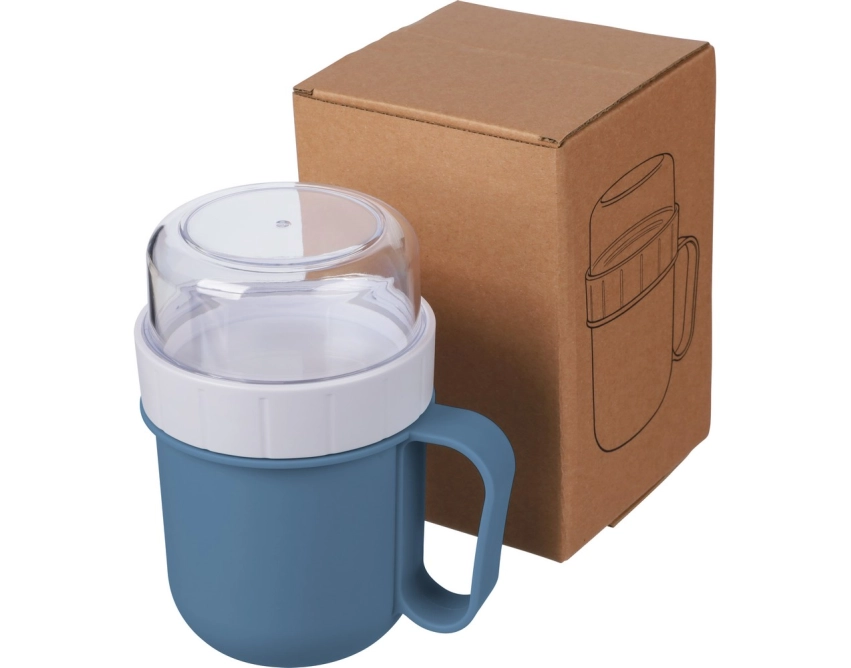 Niebieski lunchbox z nadrukiem 450 ml z uchwytem