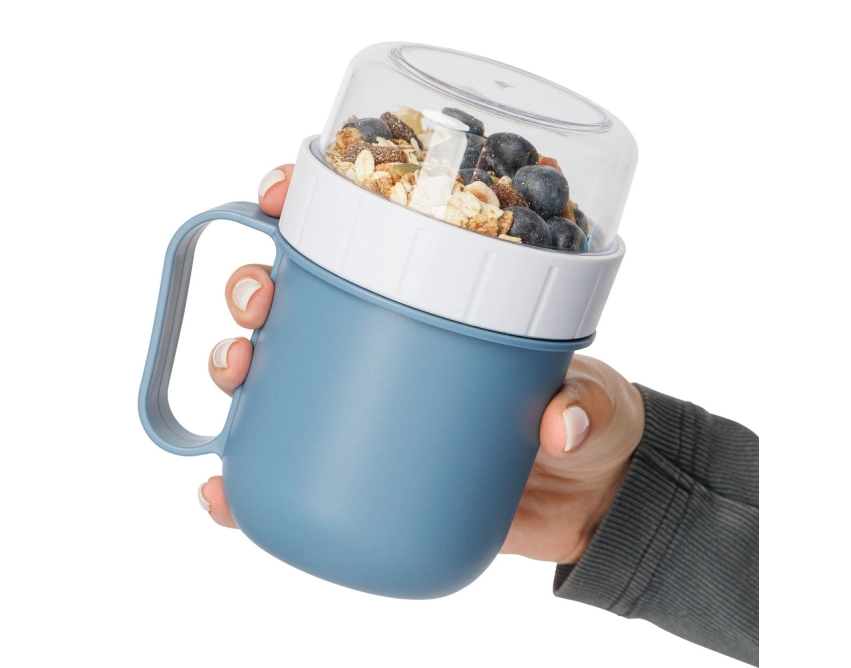 Niebieski lunchbox z nadrukiem 450 ml z uchwytem