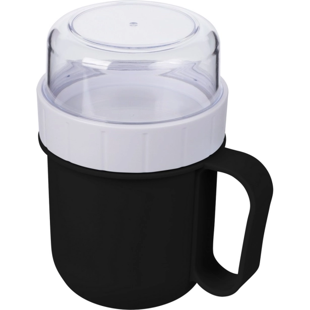 Czarny lunchbox z logo 450 ml z komorą na przekąski