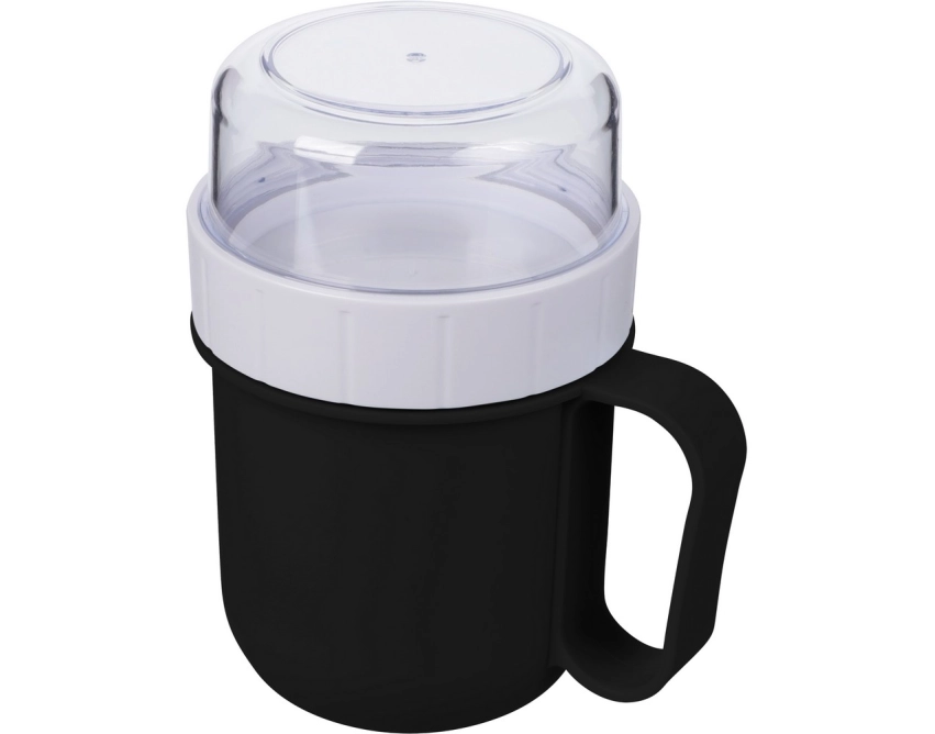 Czarny lunchbox z logo 450 ml z komorą na przekąski