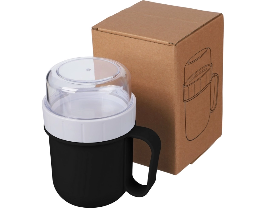 Czarny lunchbox z logo 450 ml z komorą na przekąski