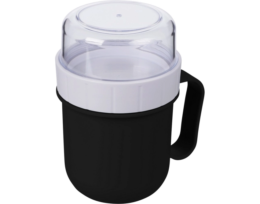 Czarny lunchbox z logo 450 ml z komorą na przekąski