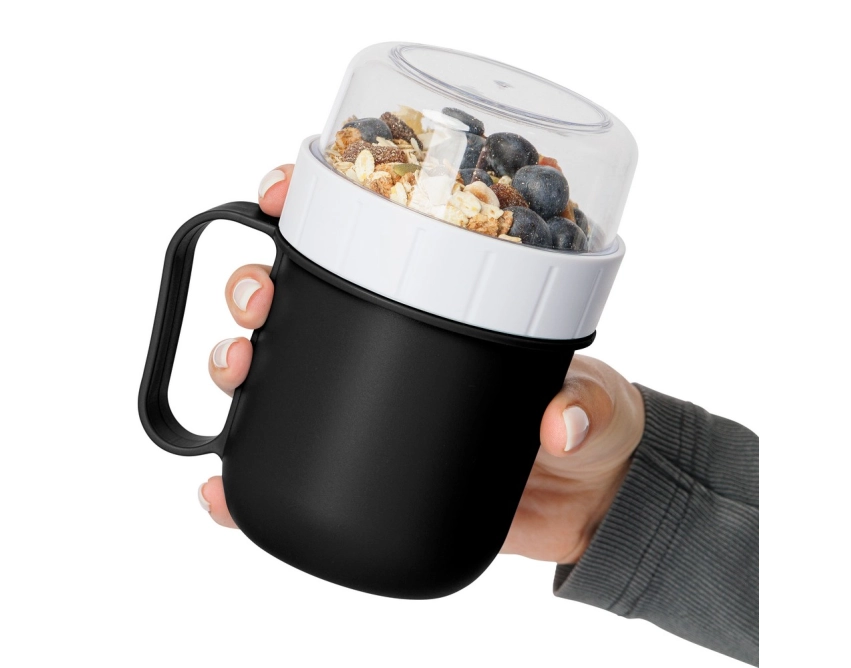 Czarny lunchbox z logo 450 ml z komorą na przekąski