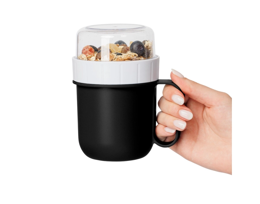 Czarny lunchbox z logo 450 ml z komorą na przekąski