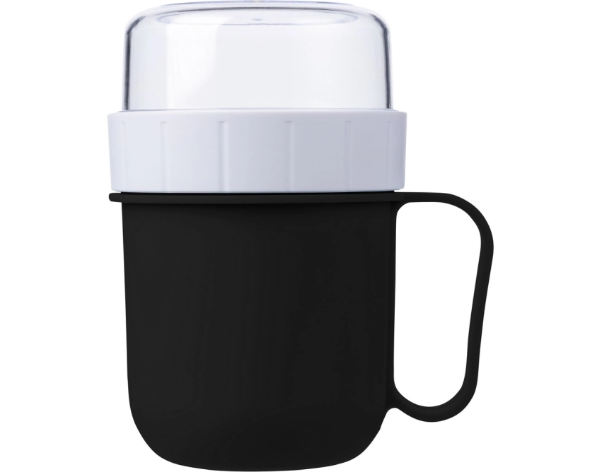 Czarny lunchbox z logo 450 ml z komorą na przekąski