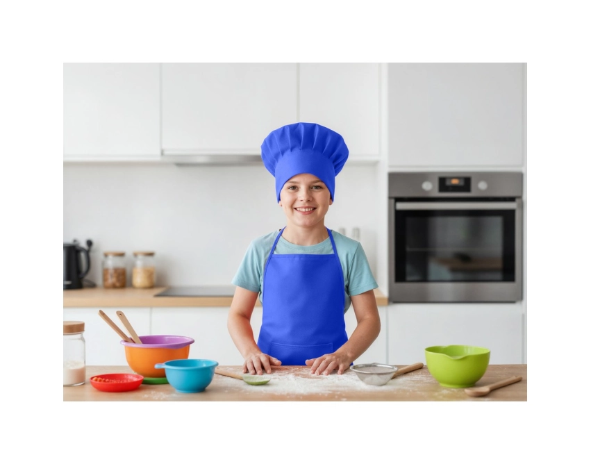 Nedina fartuch kuchenny granatowy non-woven z czapką