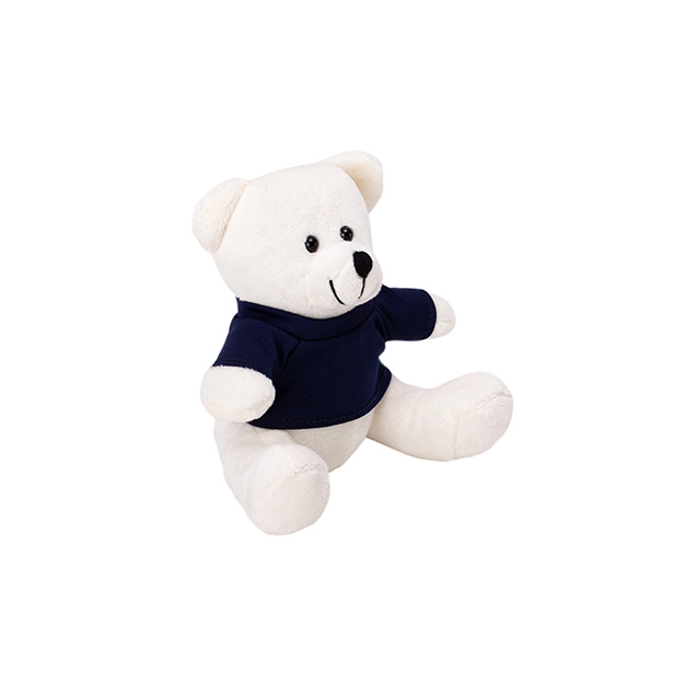 Bear miś reklamowy ecru 120 mm z granatową koszulką