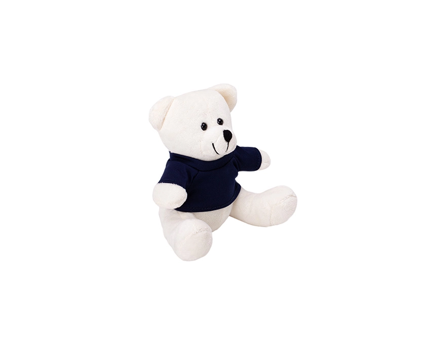 Bear miś reklamowy ecru 120 mm z granatową koszulką