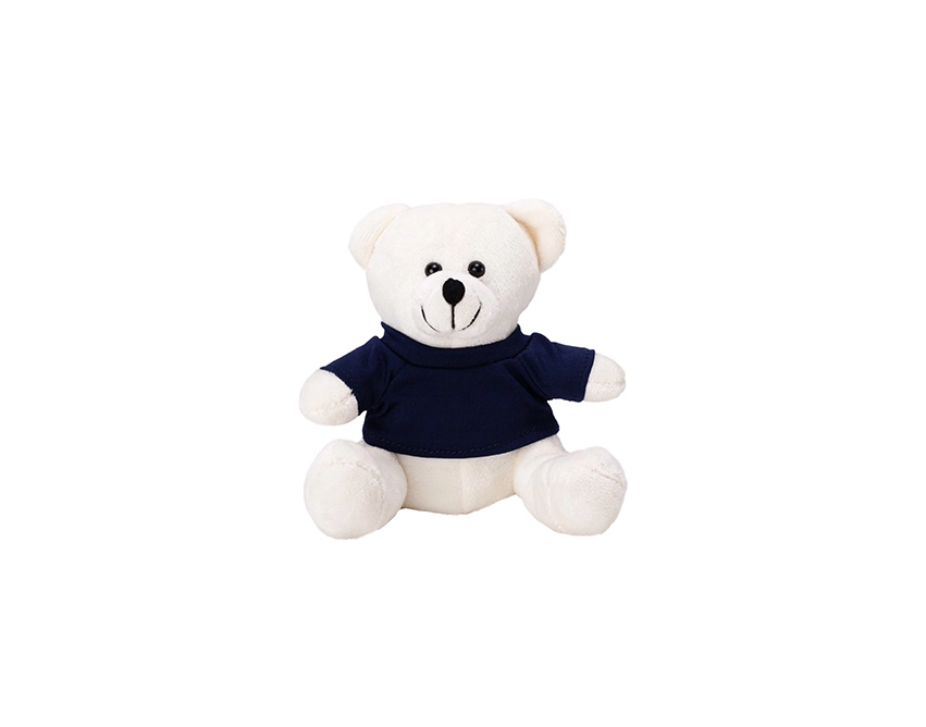 Bear miś reklamowy ecru 120 mm z granatową koszulką