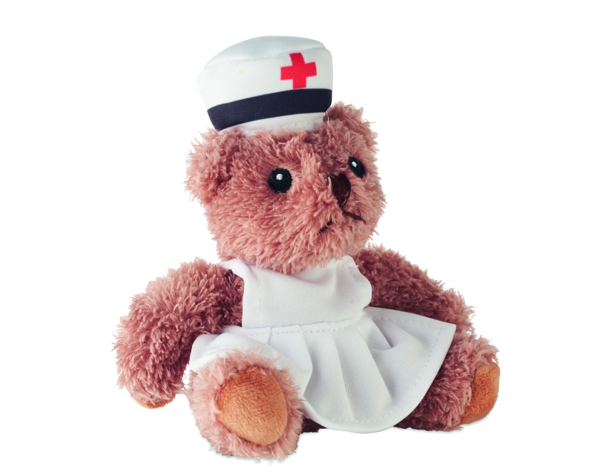 Nurse pluszowy miś reklamowy brązowy 17 × 16 cm
