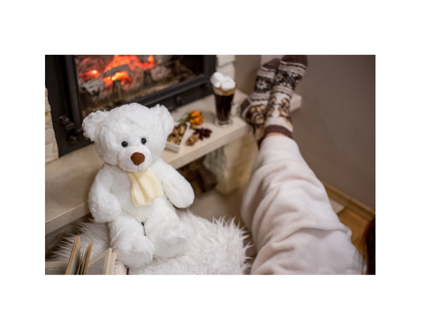 Miś Monty White z nadrukiem – biały, 33 cm