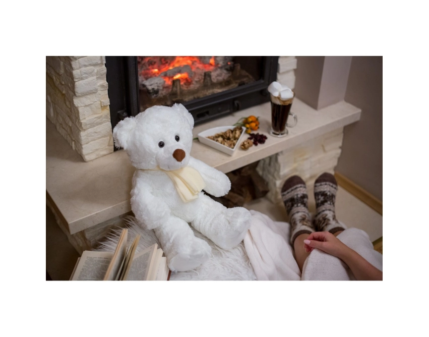 Miś Monty White z nadrukiem – biały, 33 cm