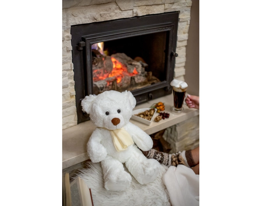 Miś Monty White z nadrukiem – biały, 33 cm