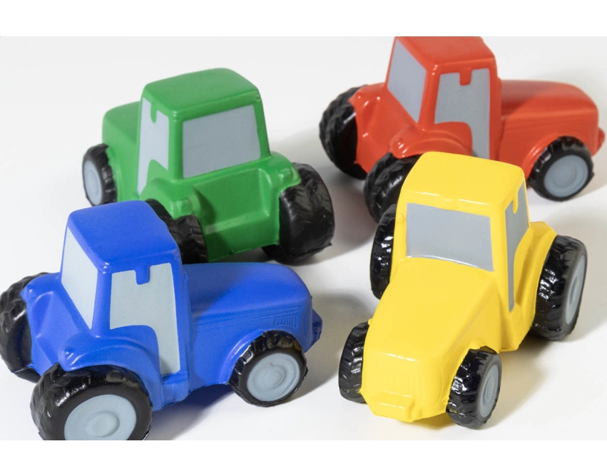 FarmCalm antystres z logo, zielony traktor z pianki PU