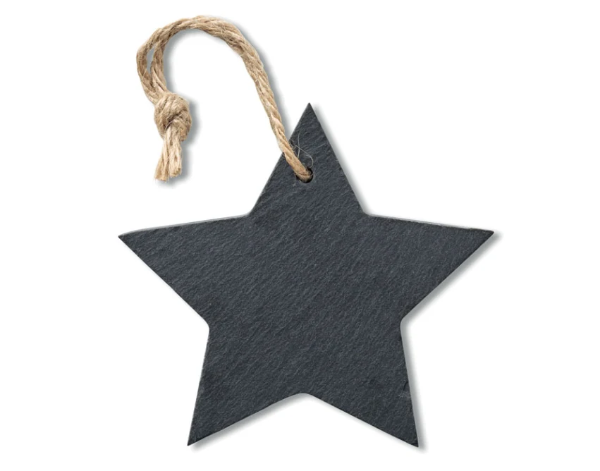 Czarna gwiazda z łupka z logo – zawieszka świąteczna premium