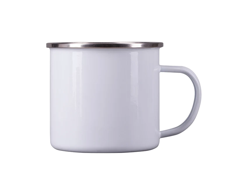 Biały kubek emaliowany vintage 500 ml z własnym nadrukiem